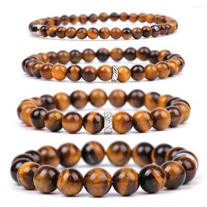 Strand atacado em massa 4mm 6mm 8mm 10mm olho de tigre frisado pedra natural yoga pulseira elástica para homens