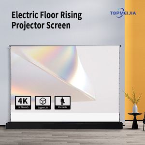 Toppkvalitet 92 tums elektriska golv Rising Projector Screen White Cinema Screen Material Hem Cnema 4K Movie Projection Screen