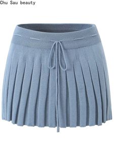 Skirts Chu Sau beauty Women Autumn Fashion Sweet Striped Chic Sashes Mini Skirt Sexy Elastic Waist Short Skirts Faldas Mujer 231016