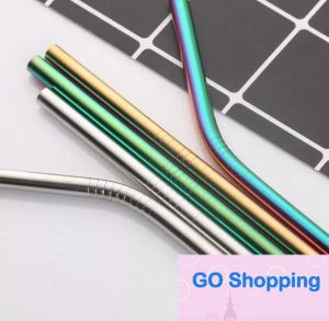 Simple 304 Stainless Steel Straw Bent And Straight Reusable Colorful Straw Drinking Straws Metal Straw Cleaner Brush Bar Drinking Tool DHLl