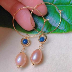 Dangle Küpeler Doğal Pembe İnci Lapis Lazuli Boncuklar Eardrop 18K Altın Paskalya Düğün Mücevher Tatlı Su Karnavalı Güzel Cadılar Bayramı