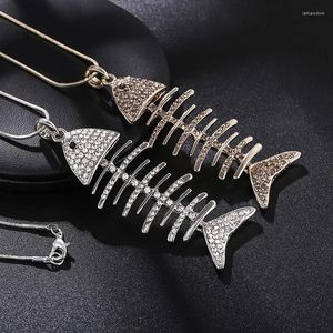 Pendanthalsband Sinleery Classic Fish Cubic Zirconia Halsband för kvinnor Lång smycken Tröja kedja Femme Collar Accessories