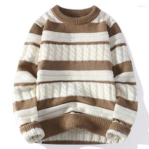 Men's Sweaters 2024 Autumn And Winter Thick Retro Striped Color Matching Crew Neck Pullover Sweater Teenagers Warm Leisure