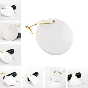 Ornamentos de sublimação em branco Enfeites de cerâmica Produtos em branco de sublimação em massa Enfeites de sublimação de cerâmica para decorações de árvores de Natal com suporteLT570