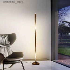 Zemin lambaları 2022 Modern Uzaktan Çizim Zemin Lambası Oturma Odası Yatak Odası Dekor Alüminyum Akrilik Spiral Şekli LED Kapalı Stand Aydınlatma Q231016