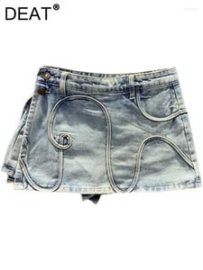 Skirts Fashion Women Denim Skirt High Waist Irregular Line A-line Solid Color Washed Mini Cotton Summer 2023 17A9628