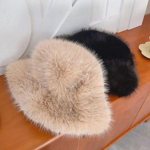 Berets Faux Fur Bucket Hat For Women Winter Big Size Luxury Plush Fisherman Bob Warm Thicken Cold Proof Panama Cap Gorra Drop