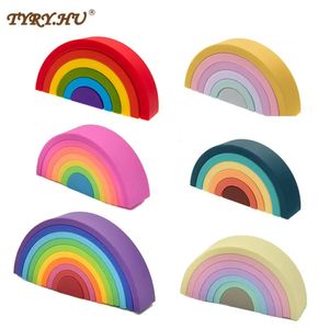 Massaggiagengive Giocattoli TYRY.HU 7/10 pz Bambino Morbido Arcobaleno Educativo Building Block Massaggiagengive Silicone Massaggiagengive 3D Pieghevoli Blocchi Impilabili Giocattoli BPA Libero 231016