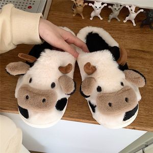 Fashion home non-slip plush shoes Women Men dairy cattle female winter cute cow warm cotton slippers size 36-41