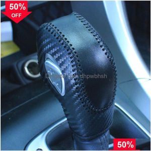 Car Pu Leather Carbon Fiber Gear Shift Knob Er For Ford Ecosport Escape Fusion C-Max Energi Wagon Fiesta Focus Transit Van Drop Deli