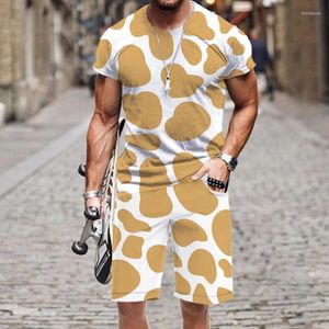 Men's Tracksuits Fashion T-shirt Set Leopard Print Luxury Casual Harajuku Sportswear Tops Street Summer Short Sleeve Hip-hop Outfit