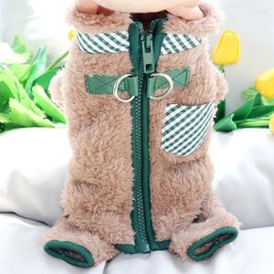 Köpek giyim evcil hayvan kış pamuklu ceket sıcak dört ayaklı giysiler oyuncak fermuar peluş kıyafetler kalınlaşmış tek parça