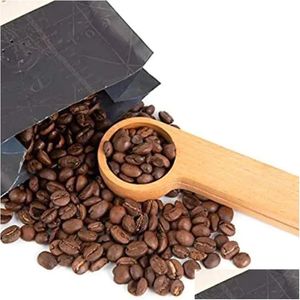 Gałki kawy projekt drewniana miarka z torbą klip łyżki stałego bukowego drewna mierzące łyżki herbaciane klipsy