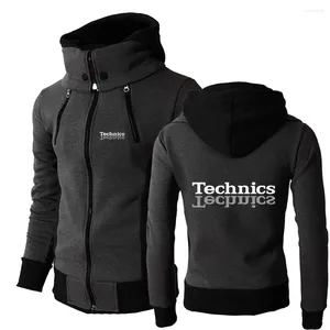 Men's Hoodies Technics 2023 DJ 1200ターンテーブルミュージック秋の冬のプリントジャケット屋外ウォームダブルジッパーフード付きハイカラー