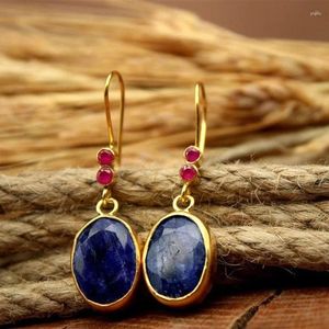 Brincos pendurados na moda vintage oval azul marinho pedra gota para mulheres strass vermelho cor dourada metal pendurado brinco acessórios jóias