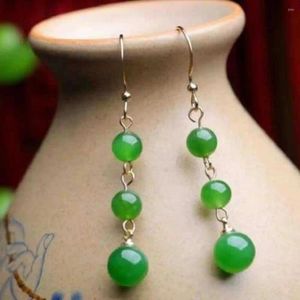 Brincos pendurados natural verde jade jadeite contas de pedras preciosas dia das mães halloween orelha parafuso prisioneiro páscoa ação de graças carnaval diy sorte