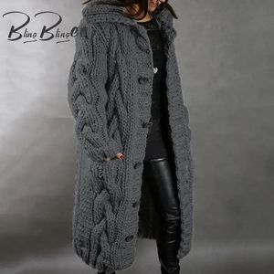 Suéteres de mujer BlingBlingee 2023 invierno cálido cable de punto grueso mujeres Cardigan Traf manga larga solo botones suéter suelto chaqueta femenina 231016