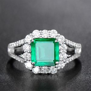 2021 Luxury 925 Sterling Silver Color Ring Square Emerald Gemstone Rings for Women Zircon Diamond Engagement Wedding Jewelry304n