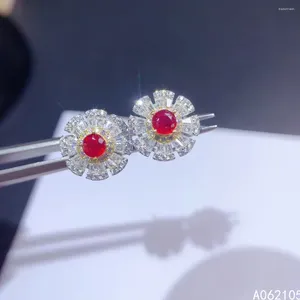 Stud Earrings Fine Jewelry 925 Pure Silver Chinese Style Natural Ruby Girl Fresh Exquisite Flower Two Color Gem Ear Support Dete