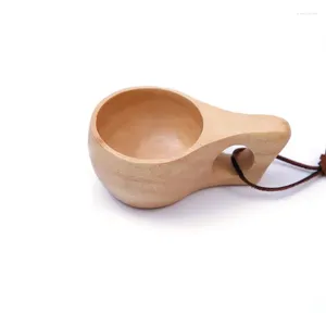 Tazze Piattini da campeggio all'aperto Tazza in legno di gomma Tazza da tè creativa Manico retrò Adesivo acrilico