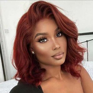 250% Densityh 99J Color 12inch Short Loose Wave Human Hair Wigs Remy 13x4 Lace Front Wig Fedex Free