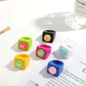 Cluster Rings Fashion Cute Geometric M Beans Candy For Women Trendy Colorful Acrylic Resin Large Square Chunky Jewelry 2023