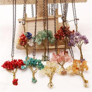 Natural Gemstone Beads Tree of Life Pendant Amethyst Rose Crystal Necklace Gemstones Chakra Jewelry248d