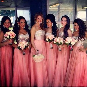 2023 Hot Sales Sweetheart Bridesmaid Dresses Crystals Beading Chiffon Floor Length A Line Maid Of Honor Dresses