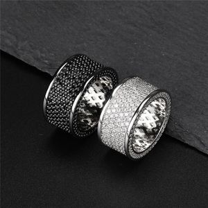 18K White Gold Iced Out White Black CZ Zircon Ring Mens Hip Hop Wedding Ring Full Diamond Rapper Jewelry Gifts for Men Whole273K