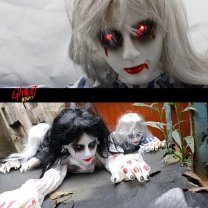 Halloween Toys Crawling Ghost Doll Halloween Decoration Electric Toy Creepy Female Zombie with Sound Glowing Eyes Haunted House Party Props 231016