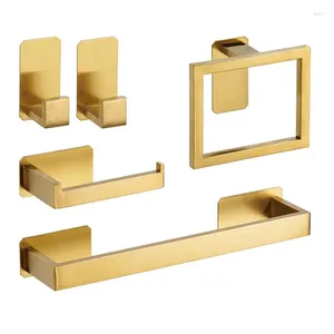 Set di accessori per il bagno Porta asciugamani Hardware dorato Scaffale da bagno Anello autoadesivo in acciaio inossidabile Mensole Ganci Accessori per la casa Tessuto