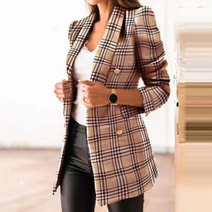 Giacche da donna Chic Blazer autunnale da donna Cappotto invernale formale Slim Fit Stampa scozzese spessa Lady termica