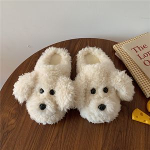 Zimowe miłośnicy styl zwierzęcy pluszowe kapcie domowe slajdy dla mężczyzn buty buty pies kształt pies miękki, ciepły puszysty pantofier