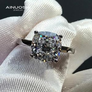 Solitare 9x9mm Anelli di fidanzamento con taglio a cuscino simulato SONA Diamond per gioielli in argento sterling 925 con anello nuziale Cluster2462