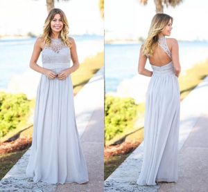 Silver Country Rustic 2023 Cheap Bridesmaid Dresses Sleeveless Open Back Floor Length Chiffon Maids of Honor Gowns Wedding Guest Wear