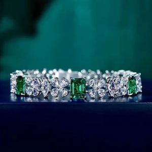 Bangle Charm 925 Silver Emerald Bracelets AAA Zircon Tennis Bracelet for Women Vintage Bangle Fine Jewelry Gifts 231013