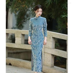 Etnisk klädklassisk elegant temperament qipao mandarin krage kinesisk traditionell klänning höst långärmad plus storlek 4xl vestidos