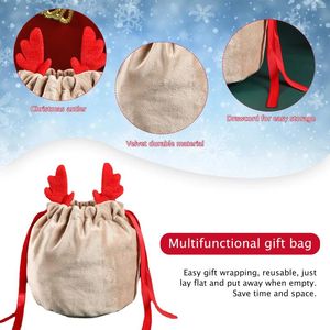 Christmas Decorations 5/10 Party Gift Bag Drawstring Reindeer Candy Velvet Santa Claus Children's Year