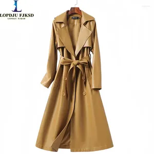 Women's Leather Sheepskin Coat For Women Jacket Long Overcoat Adjustable Waist Female Clothing High Quality Fashion Winter