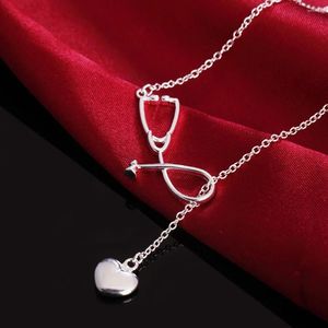 Łańcuchy 925 Srebrny naszyjnik dla kobiet biżuteria 18 cali serce wisiorek miłość moda dama świąteczne prezenty weselne
