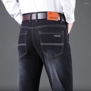 Mäns jeans stretch Business 2023 Casual Fashion Classic Slim Black Byxor Office Mid-midjig manlig denimbyxor