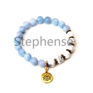 MG0654 A Sınıf Aquamarine Howlite Lotus Bilezik Vintage Stil Chakra Yoga Bilezik Yeni Tasarım Kadın Dengesi Mala Bilezik287Q