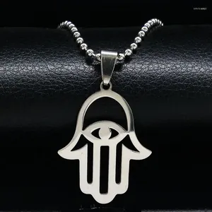 Pendant Necklaces Hamsa Hand Stainless Steel Chain Necklace Women Jewelry Silver Color & Pendants Jewellery Erkek Kolye N74165BS08