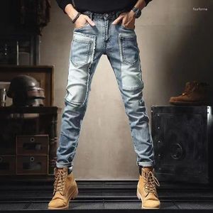 Men's Jeans Ripped Men Slim Straight Frayed Denim Pants Young Male Skinny Bound Feet Multiple Syles Available