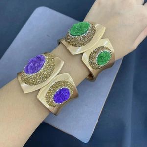 Bangle Natural Agate Crystal Tooth Raw Mineral Rhinestone Gold Colour Bracelet High-end Exquisite Women's Wedding Banquet Jewelry