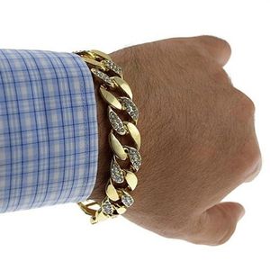 Män hiphop miami kubansk länk cz armband tennis 14mm isad ut halva stenguld pläterad 7 8 9inches279b