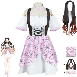 Cosplay anime demon slayer kimetsu não yaiba kamado nezuko cosplay traje peruca sexy mulher lolita vestido de empregada quimono uniforme terno de halloween