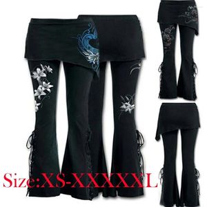 Kadın Kotları Kadın Siyah İşlemeli Sıradan Banda Piles Punk Dantel Yukarı Çan Alt Taytlar Vintage Cepler Katı Sonbahar Y2K Pantolon