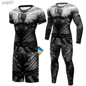 Tute da uomo Marca Boxe Compressione BJJ MMA Allenamento Rashguard T Shirt Uomo 3D Collant Fitness Bodybuild Cross fit Jiu Jitsu s + LeggingsL231016