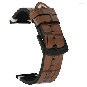 Watch Bands BEAFIRY 2023Fashion Genuine Leather Band 20mm 22mm Bamboo Pattern Watchband Quick Release Strap Brown Blue For Men Women